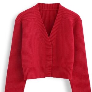 Chicwish Red Cropped Knit Cardigan Sweater XL NWOT
